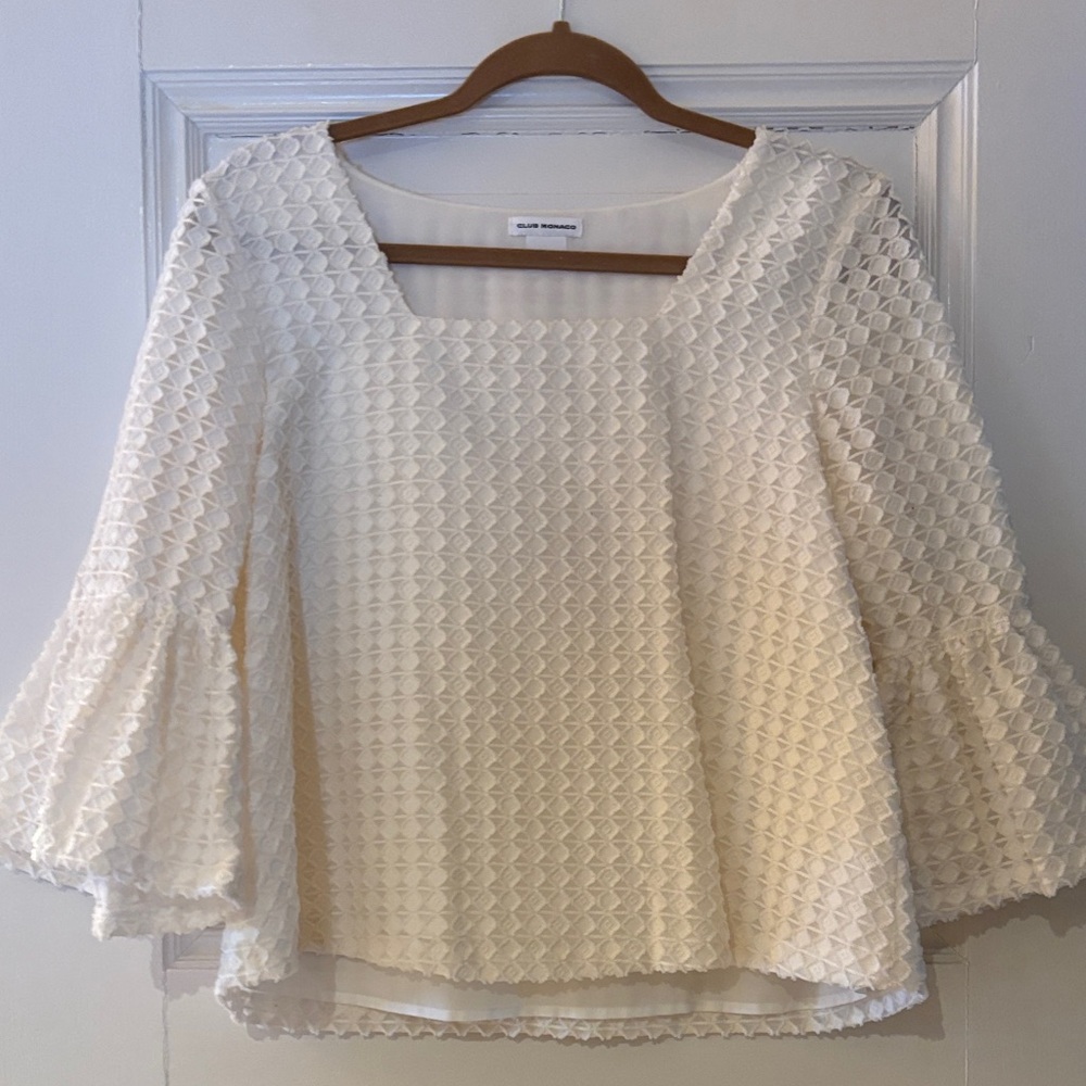 Club Monaco White Textured Blouse with Flared Sleeves